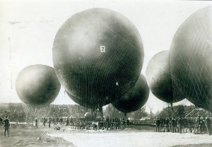 Black and white image of gas balloons.